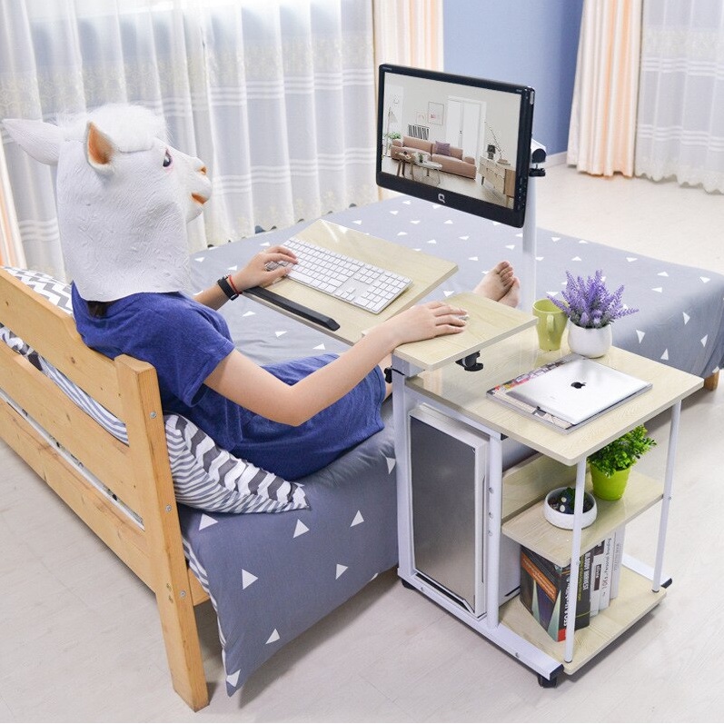 Bàn Máy Tính Di Động 2 dạng ngồi ghế hoặc ngồi trên giường Simple Way Life Chỉnh Xoay Kệ Sách