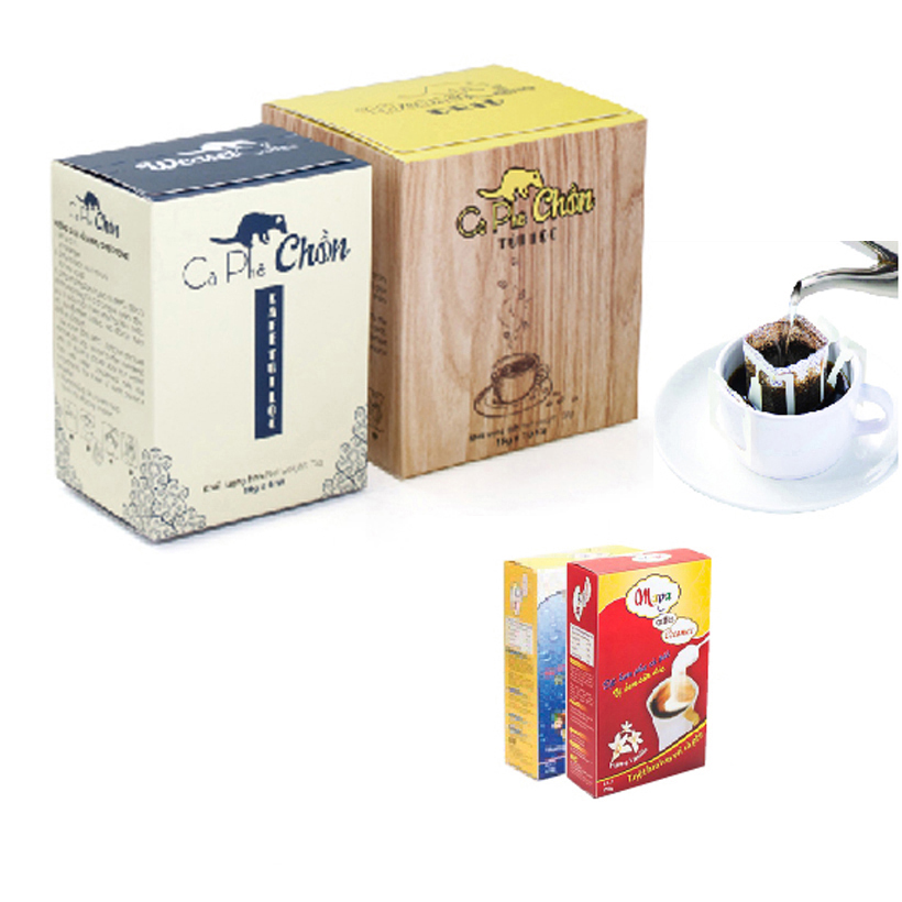 Combo: 4 hộp cà phê chồn phin giấy + Tặng 1 túi cacao sữa Passion 480g
