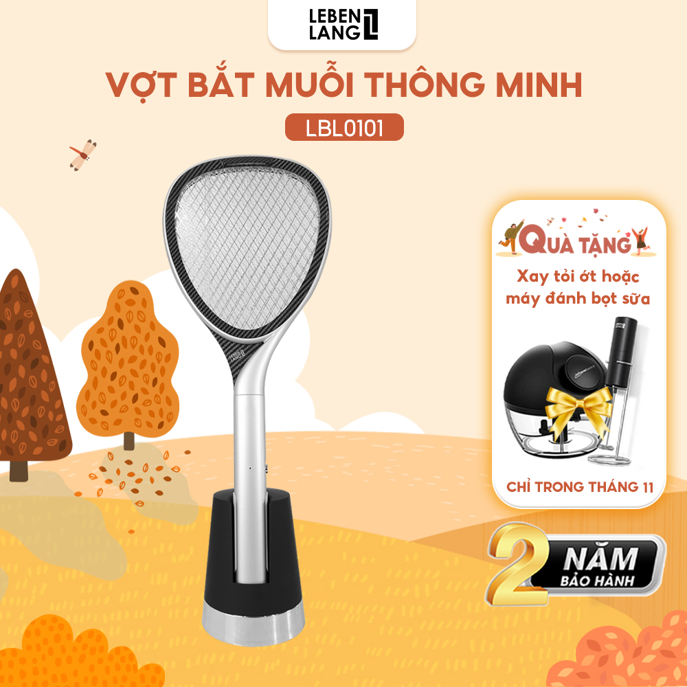 Vợt muỗi điện thông minh Lebenlang LBL0101, kiêm đèn bắt muỗi 2in1 tự động, công suất 2W, an toàn khi sử dụng, bảo hành 2 năm - hàng chính hãng