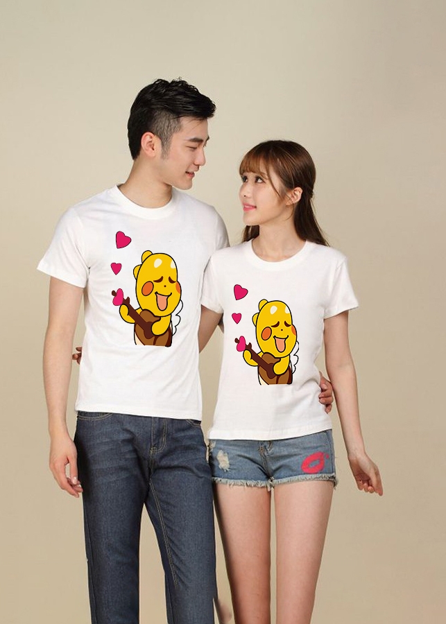 Bộ Áo Thun Đôi ChiPi Rồng Đáng Yêu Màu Trắng Nam Nữ