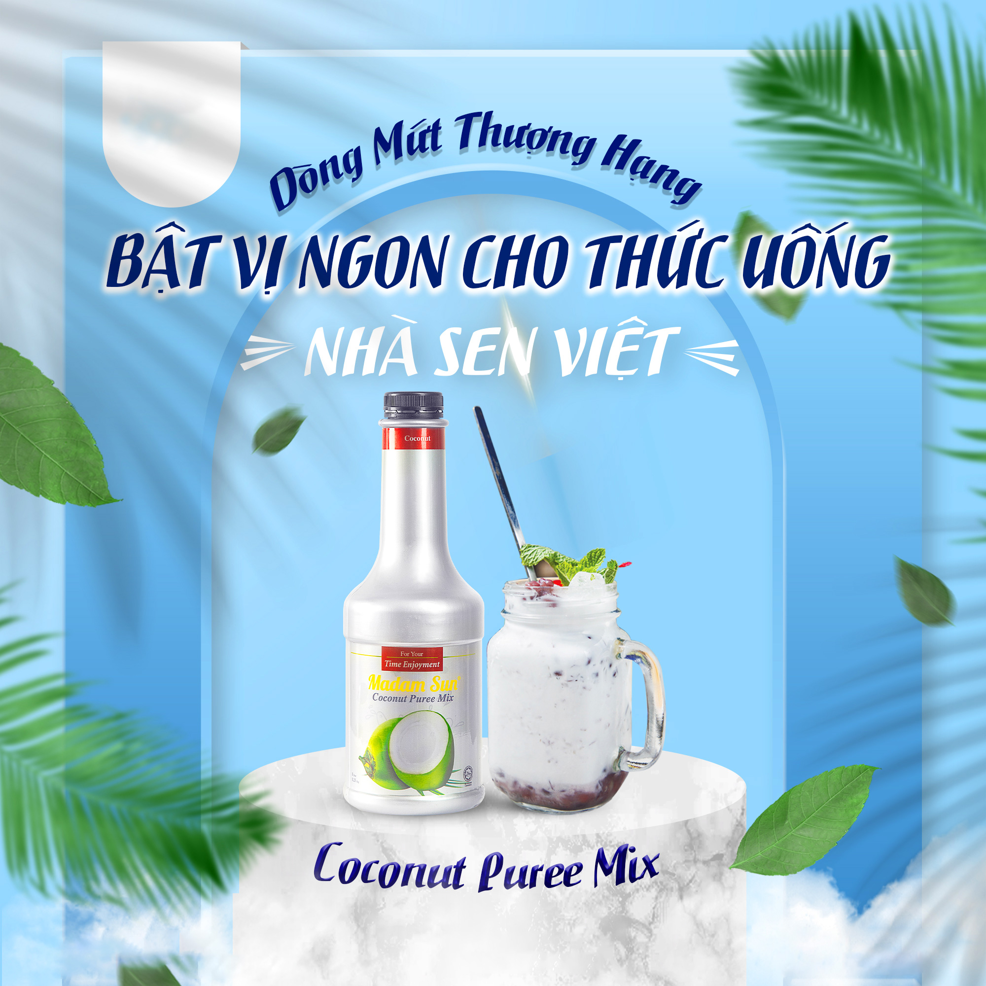 Mứt trái cây pha chế Madamsun vị Dừa (Coconut Puree Mix) chai 1L - Hàng nhập khẩu Malaysia