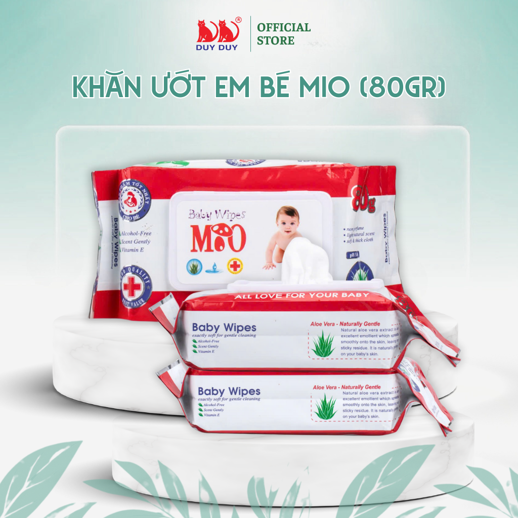 Combo 5 gói Khăn ướt cho bé Baby Mio vải không dệt rayon cao cấp 55 miếng (13.5x20cm) không paraben