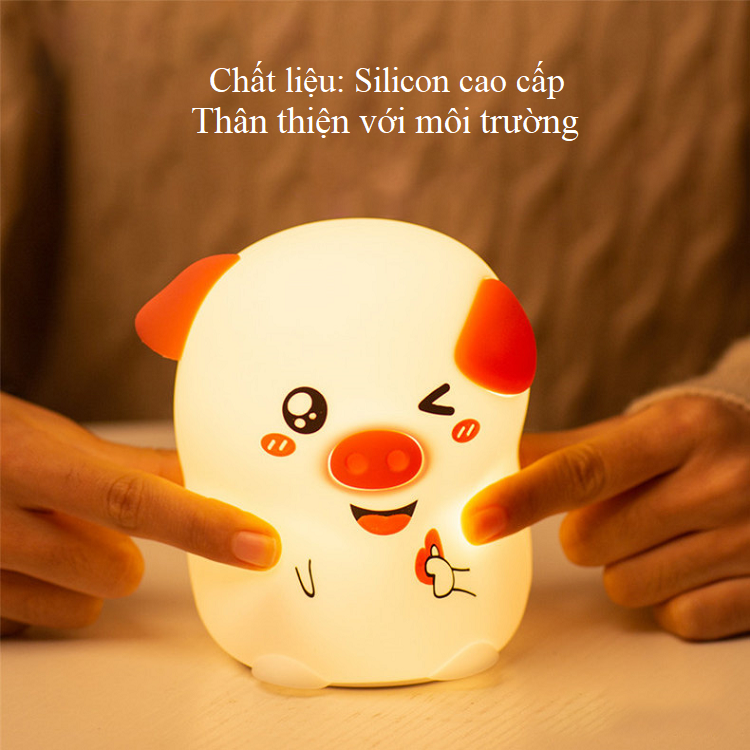 Đèn ngủ cho bé silicon phát sáng, đổi màu sạc điện - Đèn ngủ con lợn bắn tym ( TẶNG BỘ TRANG TRÍ DÁN TƯỜNG DẠ QUANG 100 NGÔI SAO PHÁT SÁNG )