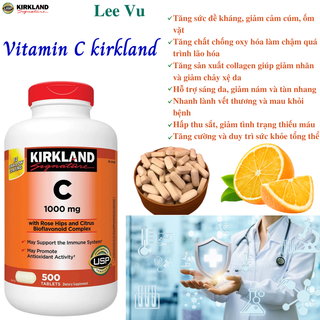 Viên Uống Bổ Sung Vitamin C Kirkland Signature Vitamin C - giúp tăng cường hệ miễn dịch