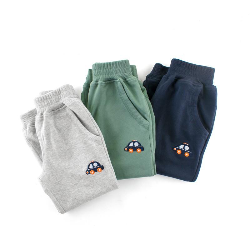 Quần thu đông bé trai DINOKING Quần dài cho bé xuất dư chất thun cotton mềm mịn họa tiết oto cho trẻ em 2 - 8 tuổi QD02