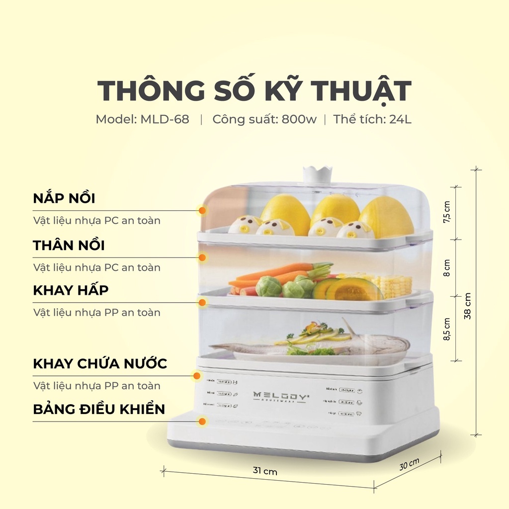 NỒI HẤP ĐIỆN MELODY 3 TẦNG, nồi hấp đa năng, nồi hấp điện, dung tích 20l