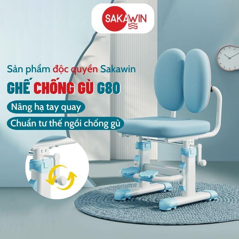 Ghế học sinh chống gù Sakawin G80, Ghế học cho bé thông minh, Ngồi chuẩn tư thế Nâng hạ bằng tay quay