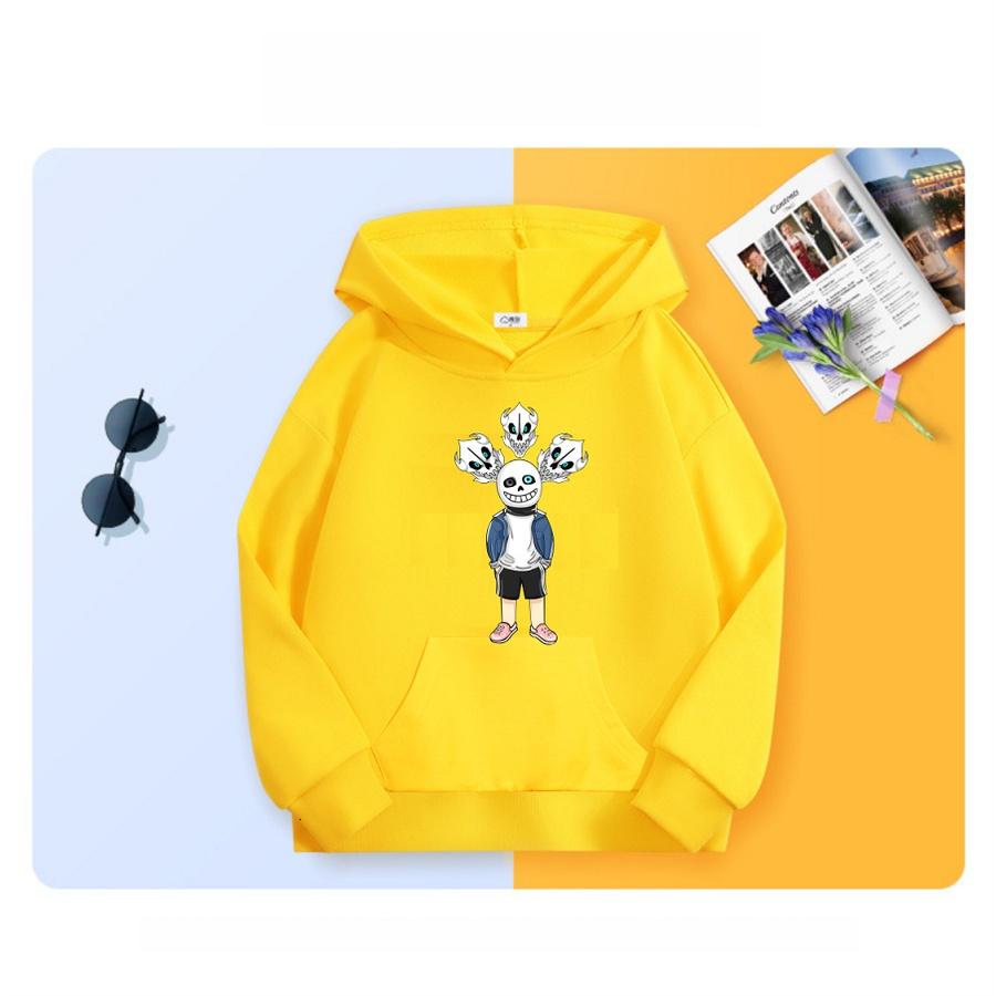 Áo khoác hoodie màu vàng chui đầu in hình Sans cực chất cho bé trai bé gái