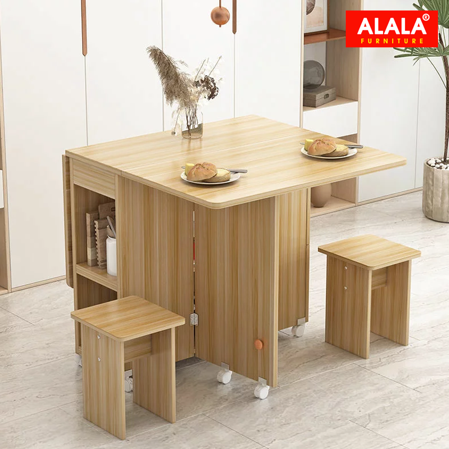 Bộ bàn ăn xếp gọn ALALA946 gỗ HMR chống nước