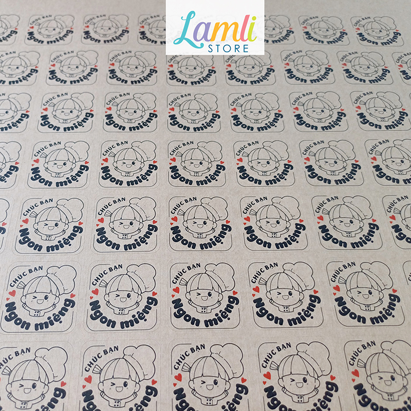 [In sẵn] 89 Tem nhãn dán Chúc Bạn Ngon Miệng | Sticker tiếng Việt | Chất liệu: Decal Kraft nâu | Kt: 3cm