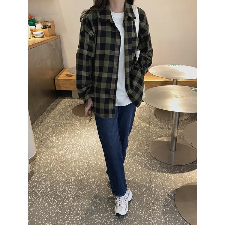 Áo sơ mi nữ Kẻ sọc caro Retro Form rộng Dài tay Cao cấp Thu Đông Ulzzang Hàn Quốc Sơ mi nữ Tay dài Thời trang