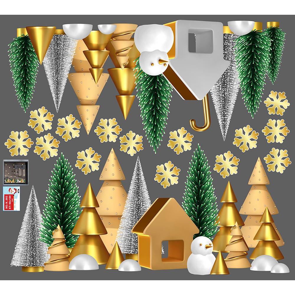 Decal trang trí noel hàng thông và ngôi nhà tuyết