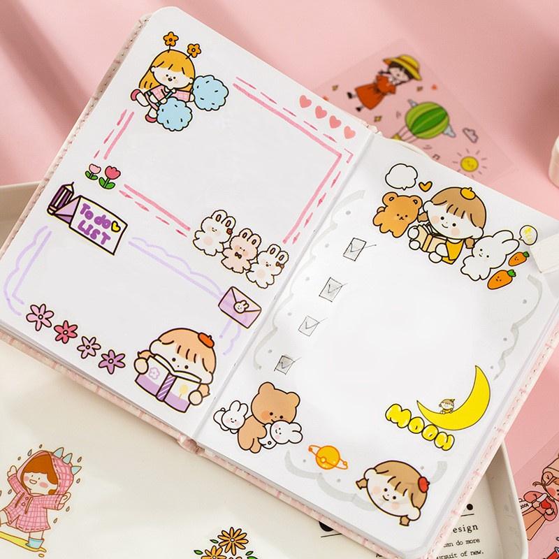 Hộp 100 tấm sticker cute chống nước và dạng hình dán giấy vintage dễ thương trang trí dán sổ 5 mẫu