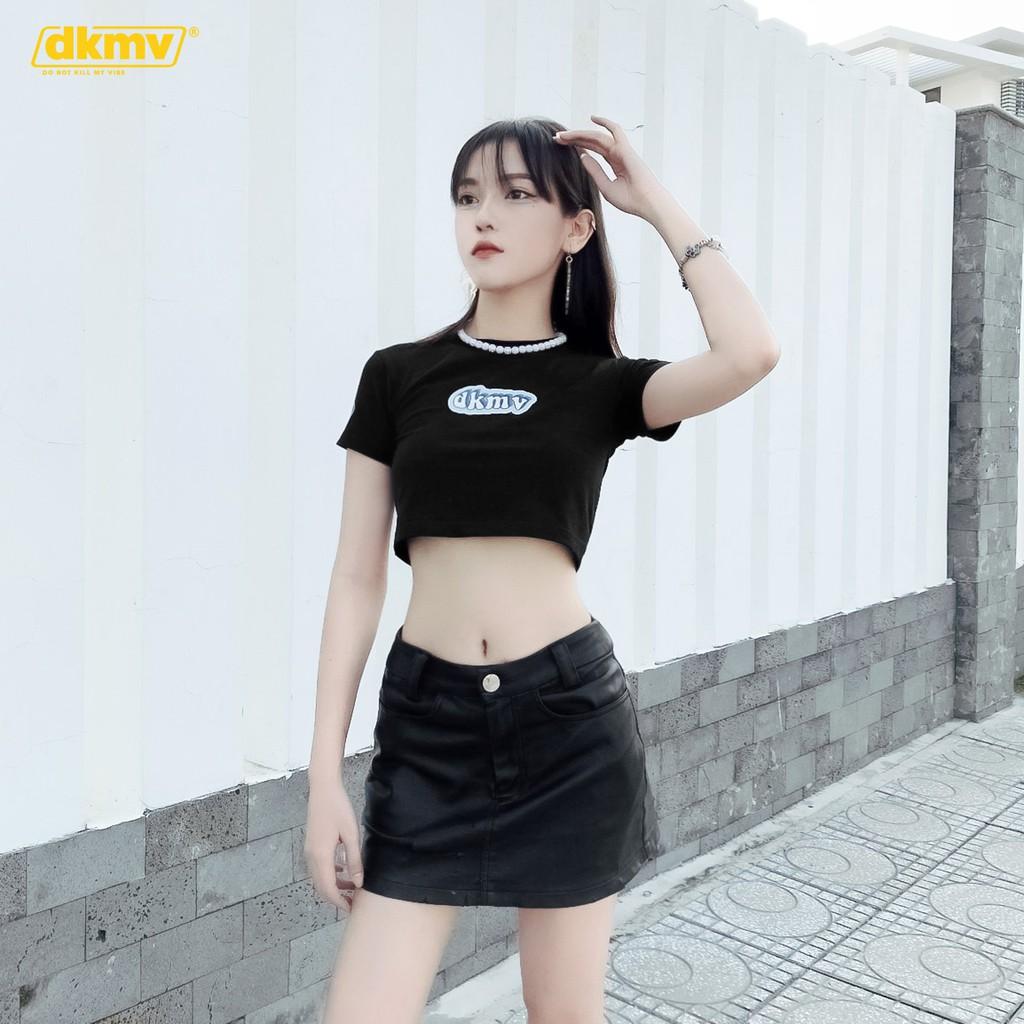 Áo croptop nữ cotton màu đen ôm tay ngắn | DKMV Black Azure Croptop