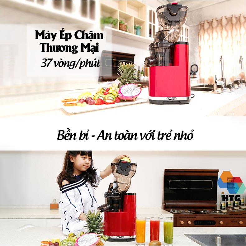 Máy ép chậm trái cây SAVTM JE220-08MOO thương mại, chức năng làm kem, lọc inox 304, tốc độ ép 37 vòng/phút, động cơ không chổi than, hàng chính hãng