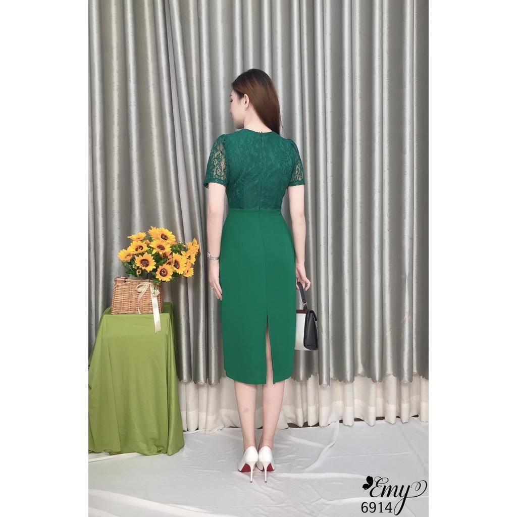 Đầm EMY EM6914 Xoè Xanh Phối Ren