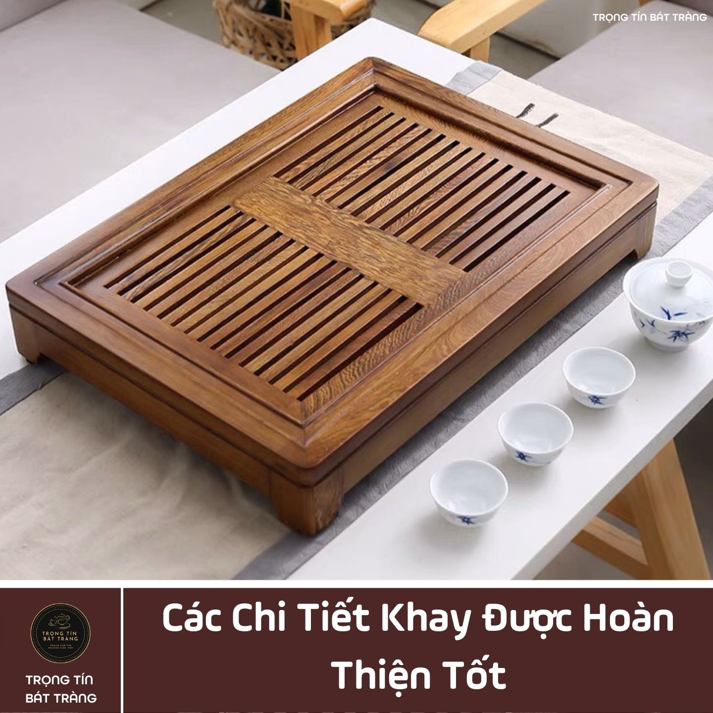 KT 31 Khay Trà Tre Cao Cấp Chữ Nhật Kích Thước 47.5*34*7.5
