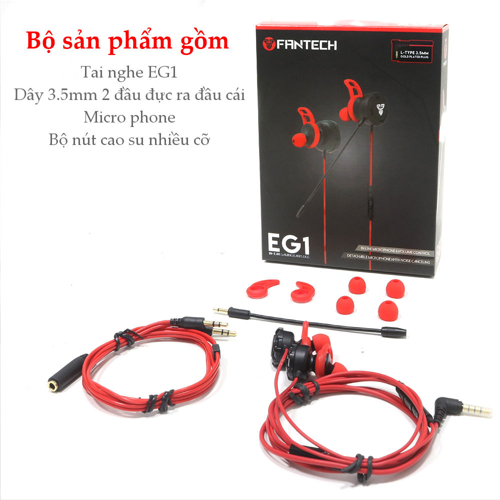 Tai nghe Gaming nhét tai Fantech EG1 dùng cho điện thoại máy tính bảng âm bass siêu trầm và ấm - Hàng chính hãng