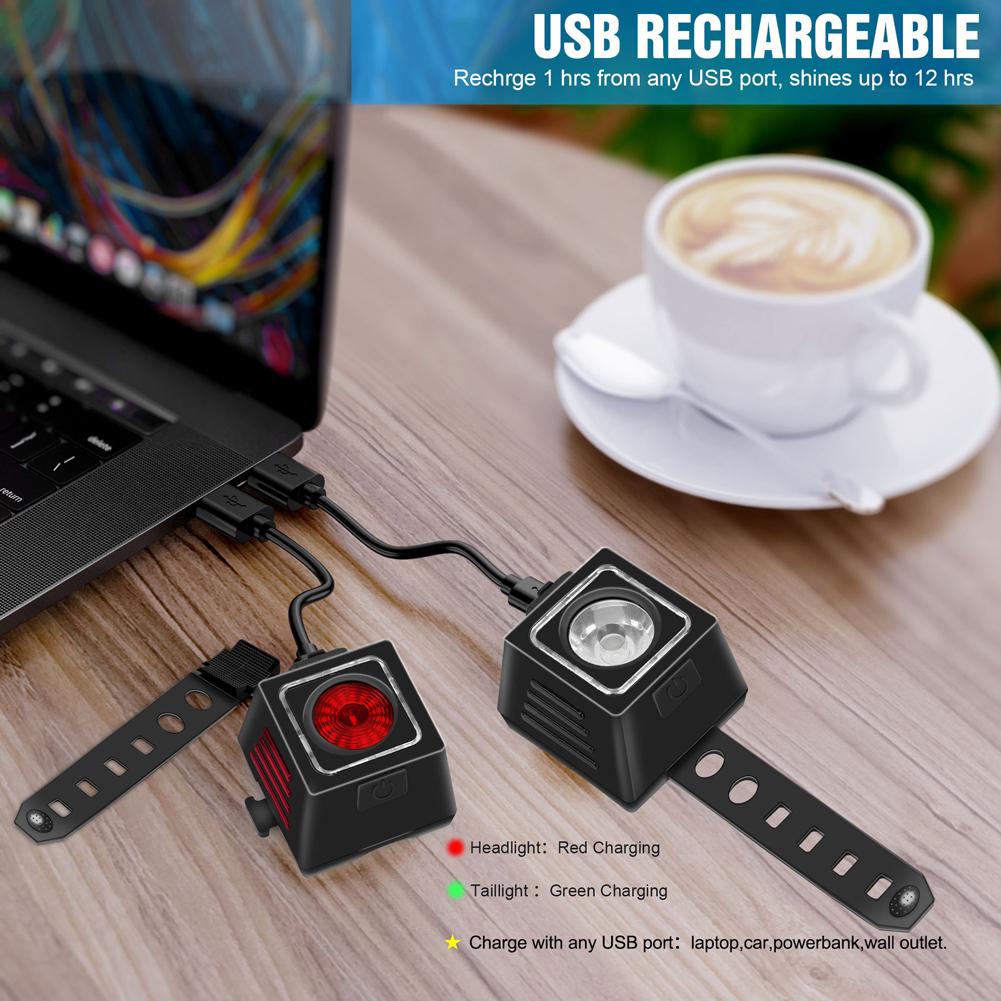 Bộ Đèn Pha Và Đèn Hậu Có Thể Sạc Usb Chống Nước