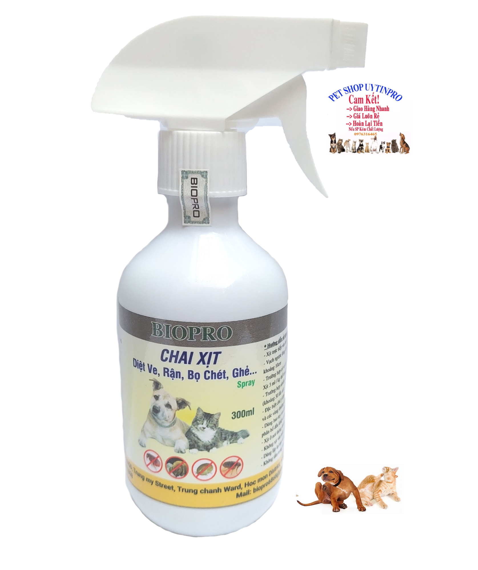 Chai xịt diệt sạch ve, rận, bọ chét cho Chó Mèo BioPro Chai 300ml Giúp diệt sạch và phòng ve, rận, bọ chét cho thú cưng