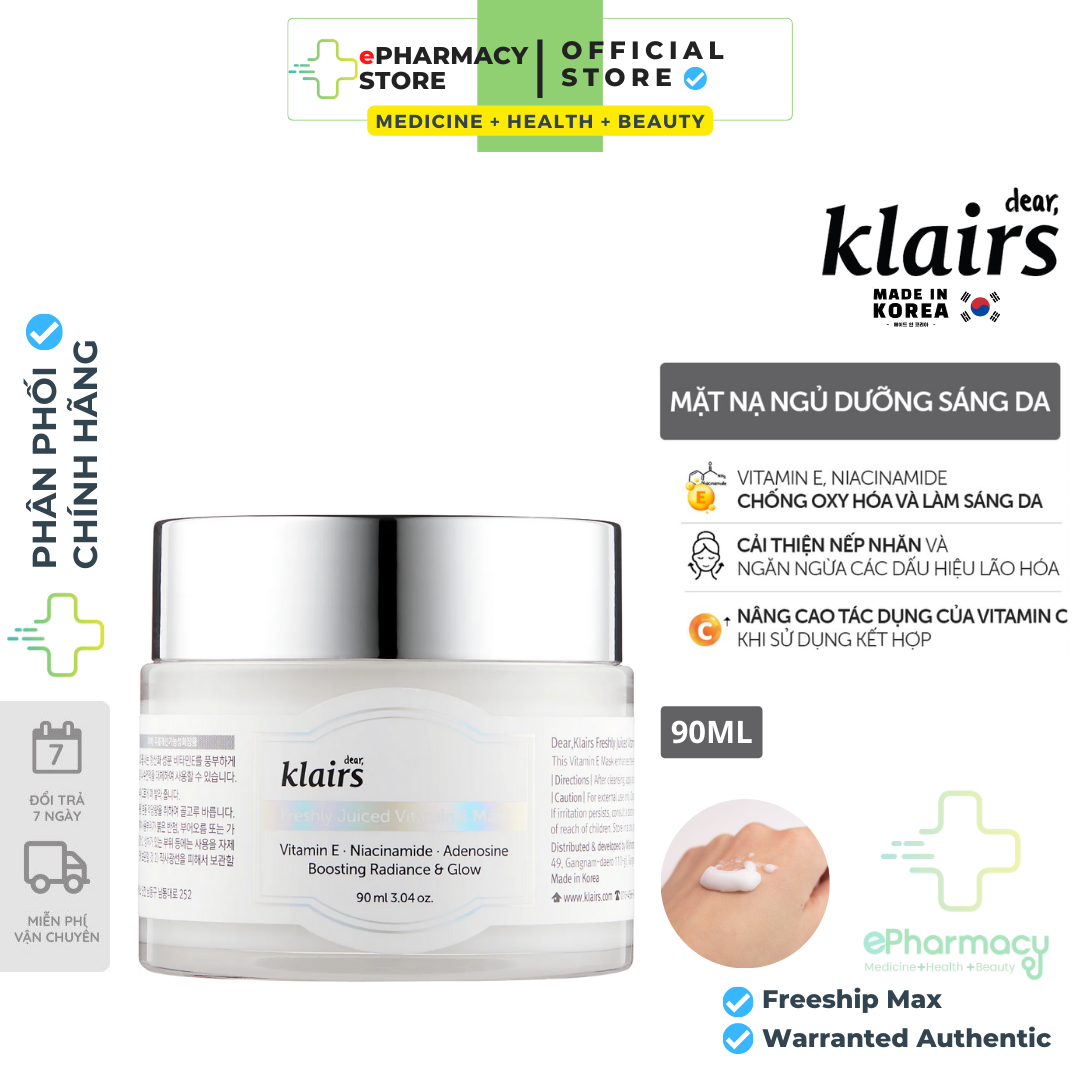 Kem Dưỡng Klairs - Mặt Nạ Ngủ Klairs Freshly Juiced Vitamin E Mask dưỡng ẩm và làm sáng da 90ML