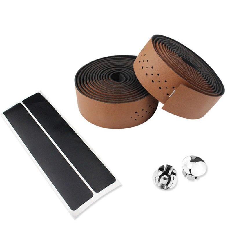 Bicycle Handlebar Tape Mountain Road Bike PU Leather Perforated Belt With 2 Plugs Breathable Handle Bar Wrap Straps RR7188