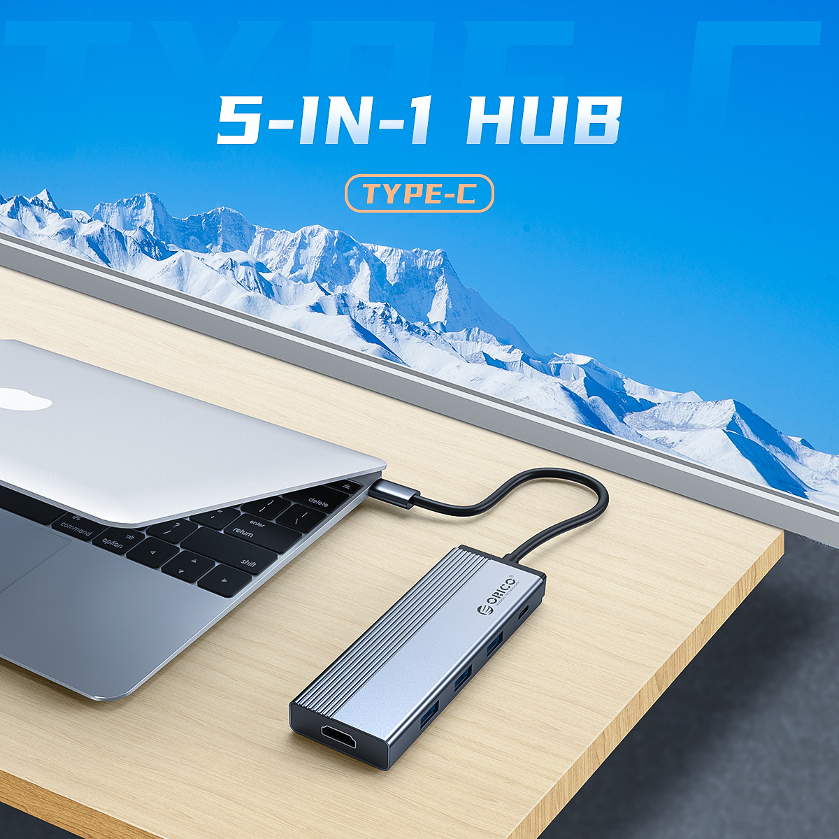 Hub USB Type-C 5 Cổng  HDMI 4K 30Hz/ USB 3.0/PD ORICO 5SXH-GY - Hàng Chính Hãng