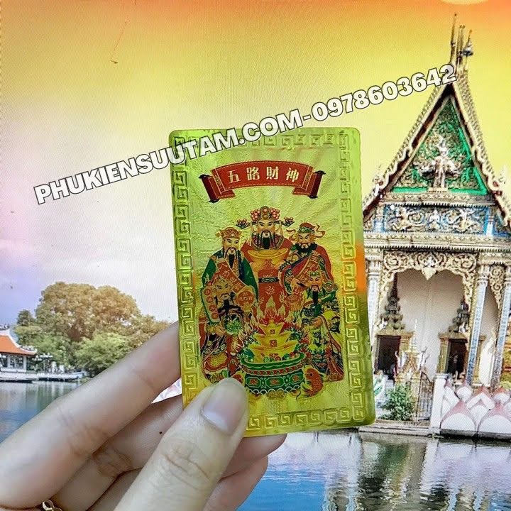 Thẻ Kim Bài Ngũ Lộ Thần Tài, kích thước: 8.3cmx5.3cmx0.2cm, màu: vàng - SP005736