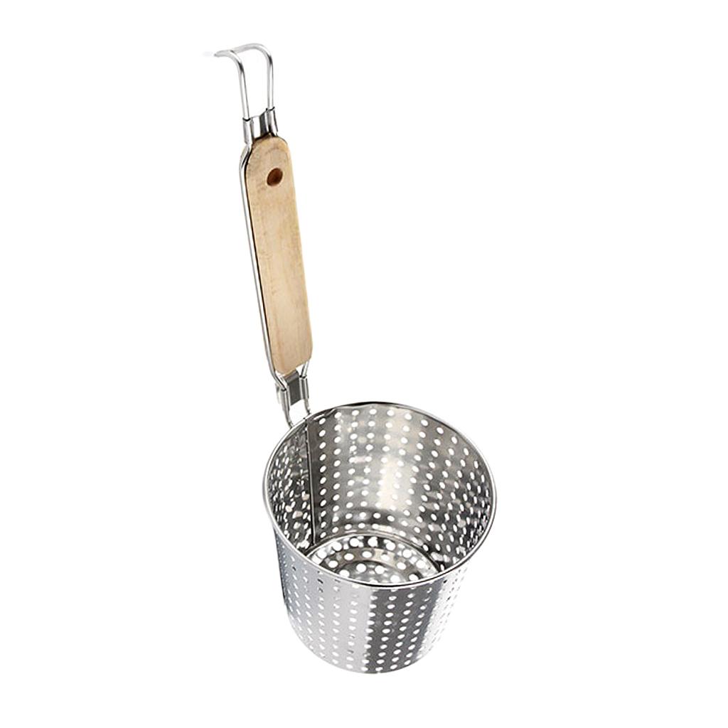 Stainless Steel Pasta Basket Mesh Spider Food Dumpling Noodle Strainer,Fine Mesh Skimmer Kitchen Fine Sieve Mesh Strainer With Wooden Handle