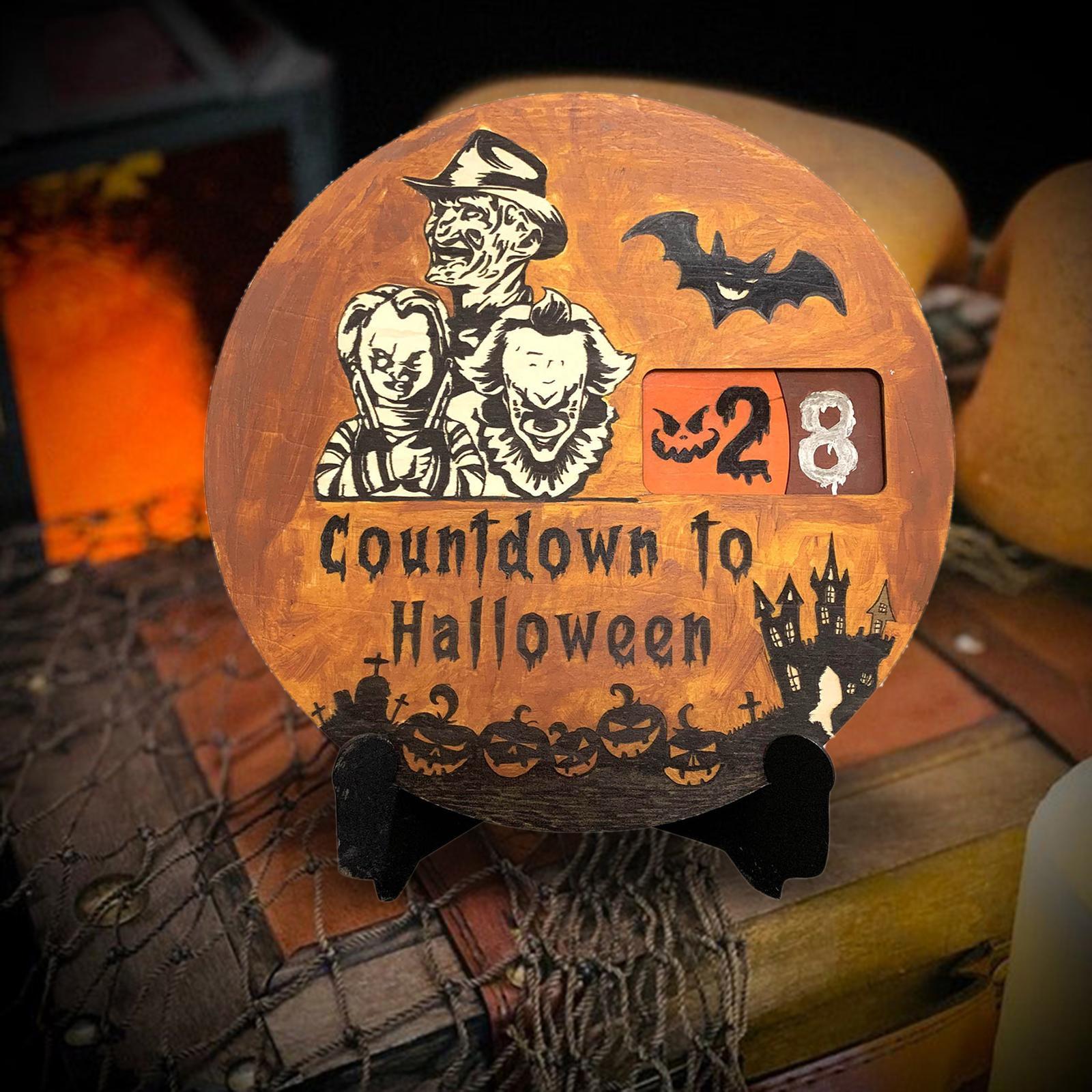 Halloween Advent Calendar Round Movable Turntable, Holiday Pendants ,Festive Gift Decoration Ornament for Holiday Party Home