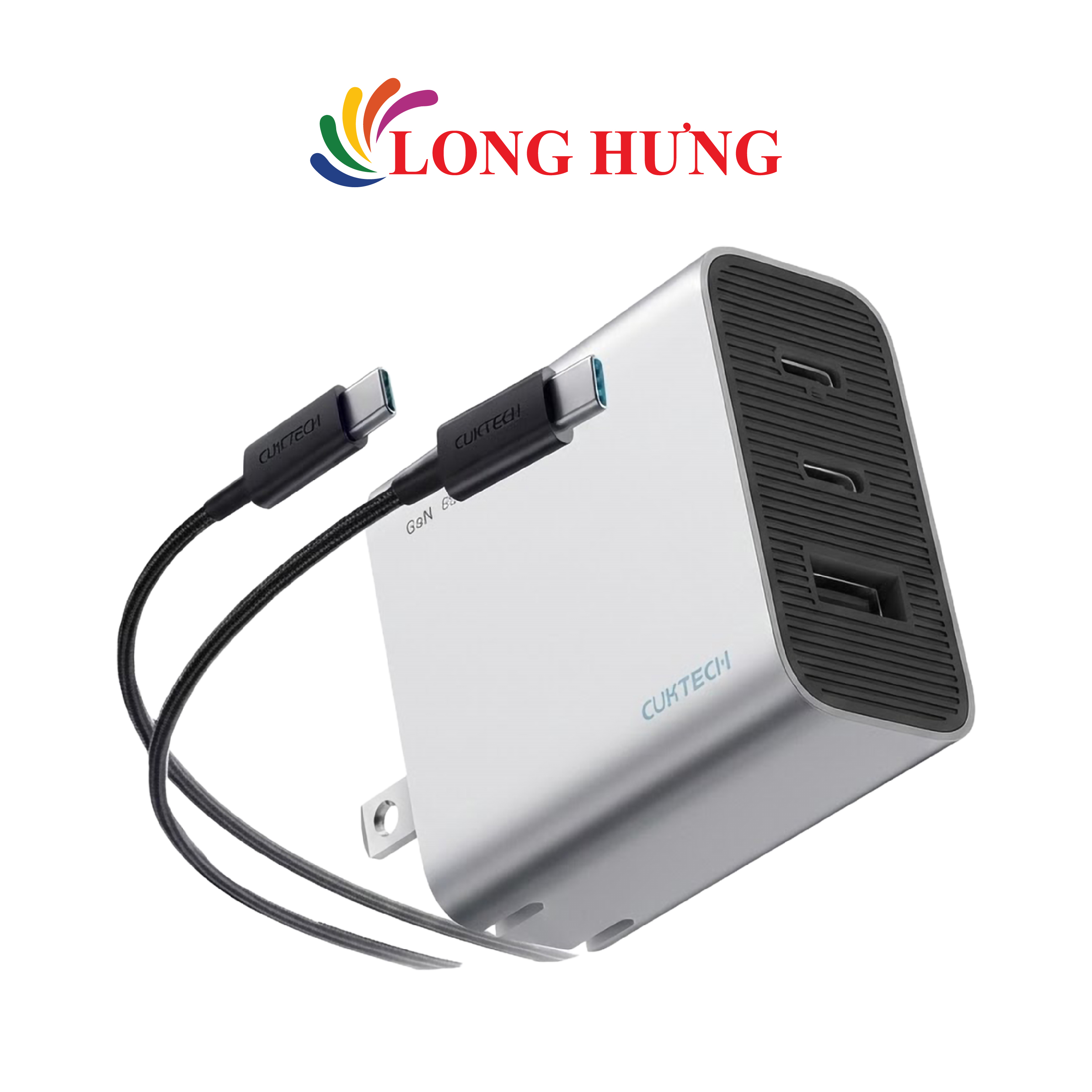 Combo cốc sạc Cuktech 1USB 2Type-C 65W + Cáp USB Type-C to Type-C AD653C - Hàng chính hãng