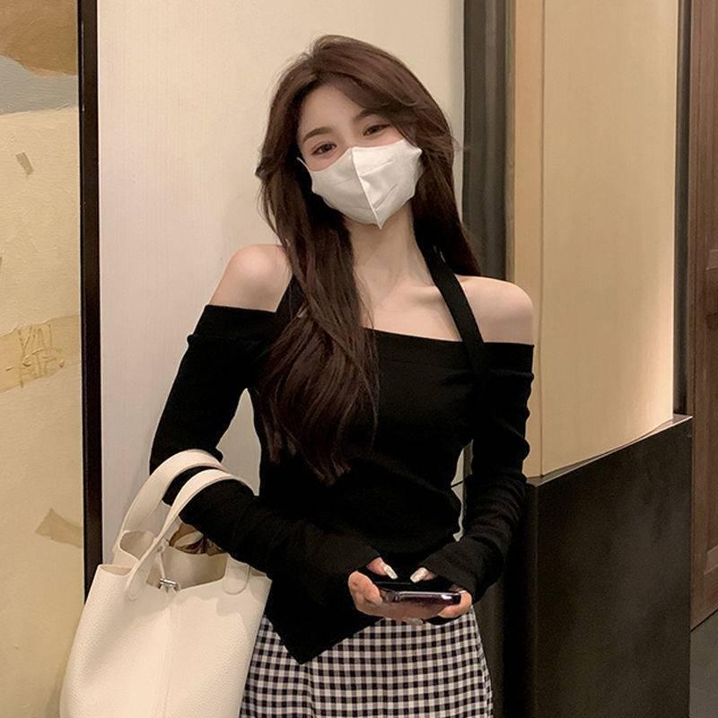 Áo thun tay dài nữ, áo trễ vai, hở vai croptop TIMO kèm dây yếm dáng ôm body sexy Ulzzang phong cách Hàn Quốc AO016