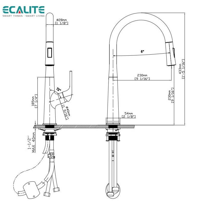 Vòi Rửa Chén Nóng Lạnh Ecalite EF-K569C - Có Dây Rút - Điều Chỉnh Tia Nước - Đồng Thau Mạ Chrome Cực Đẹp - Hàng Chính Hãng