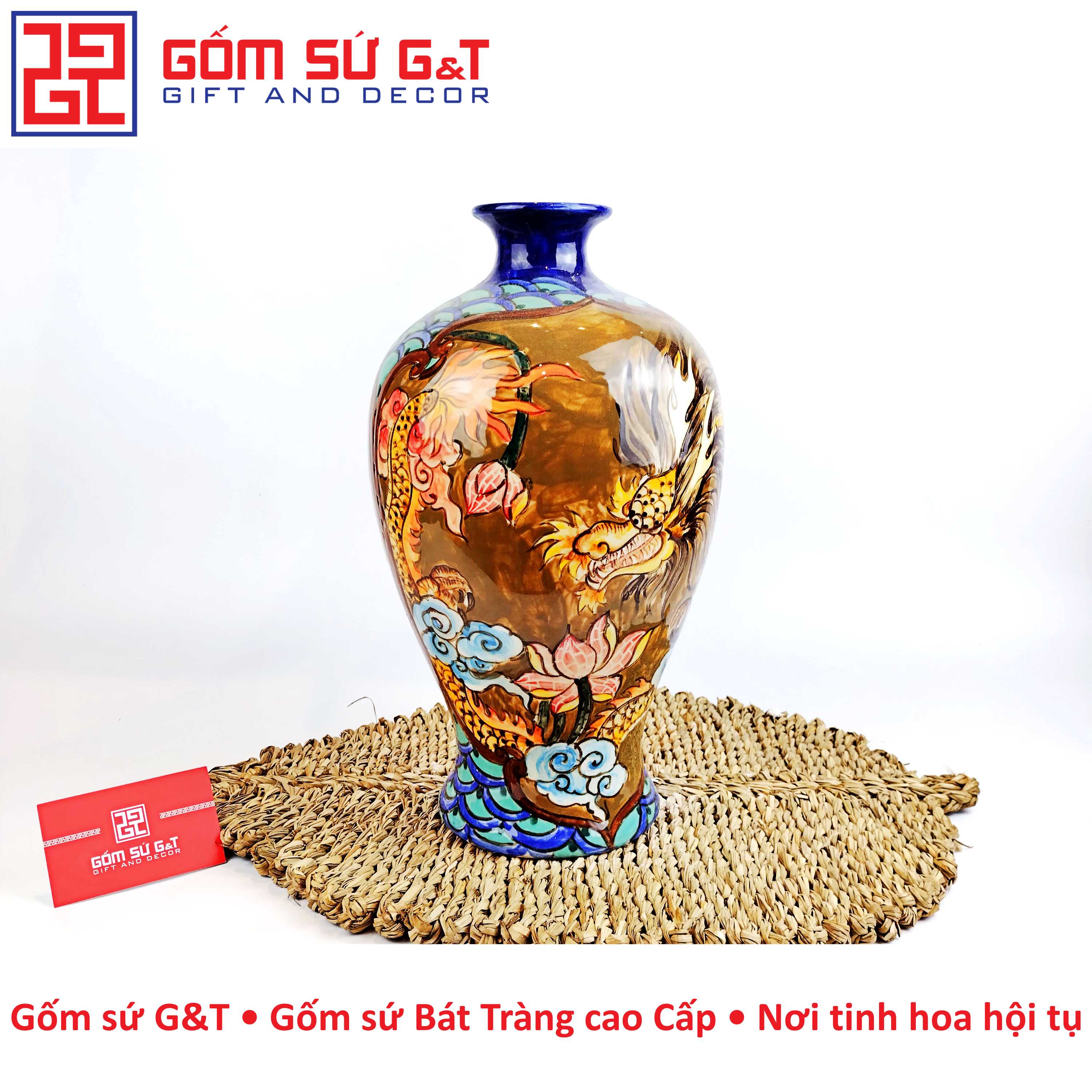 Mai bình nhị cảnh cá chép hóa rồng Gốm Sứ G&T