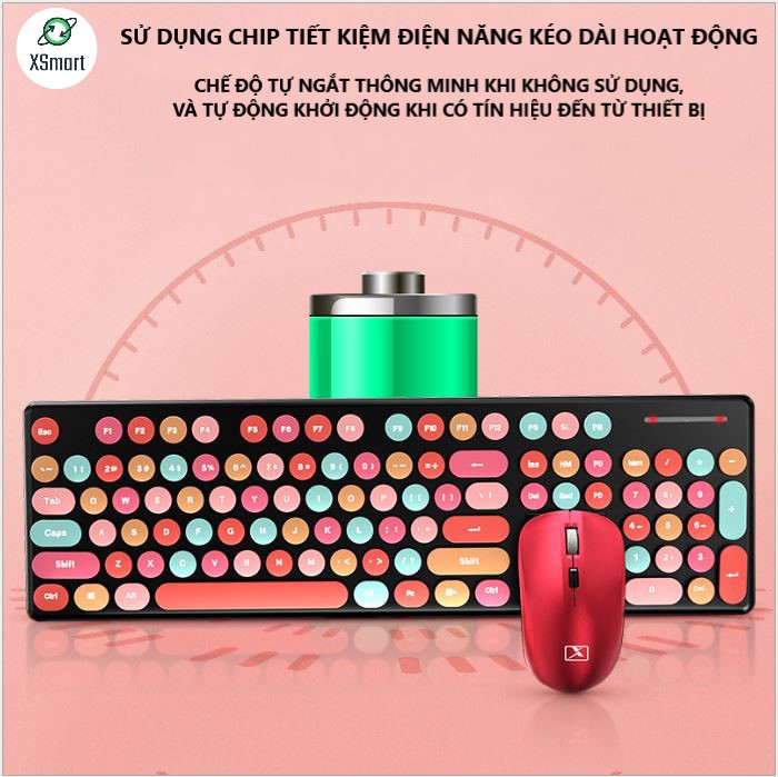 Bộ Bàn Phím Và Chuột Không Dây XSmart N620 Candy Hồng Nhiều Màu Sắc, Dùng Cho Máy Tính, Laptop, PC - Hàng Chính Hãng