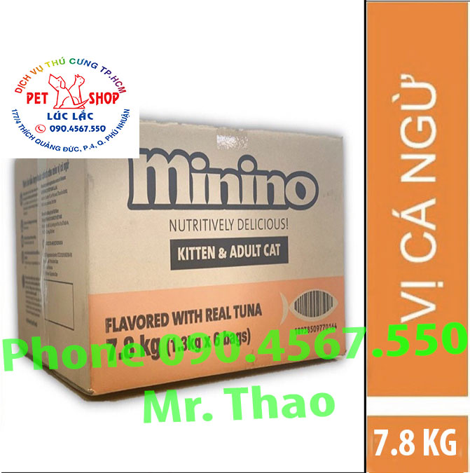 Thức ăn cho mèo Minino Tuna Flavored thùng 7,8kg (6 túi*1,3kg) - Tặng 4 khẩu trang vải