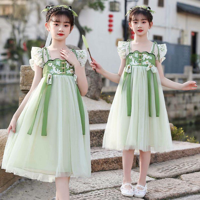 CHENGRUI Trang phục mùa hè cổ điển của cô gái ăn mặc mùa hè 2023 váy trẻ em mùa hè cô gái lớn Đường ăn mặc mùa hè ngắn tay áo