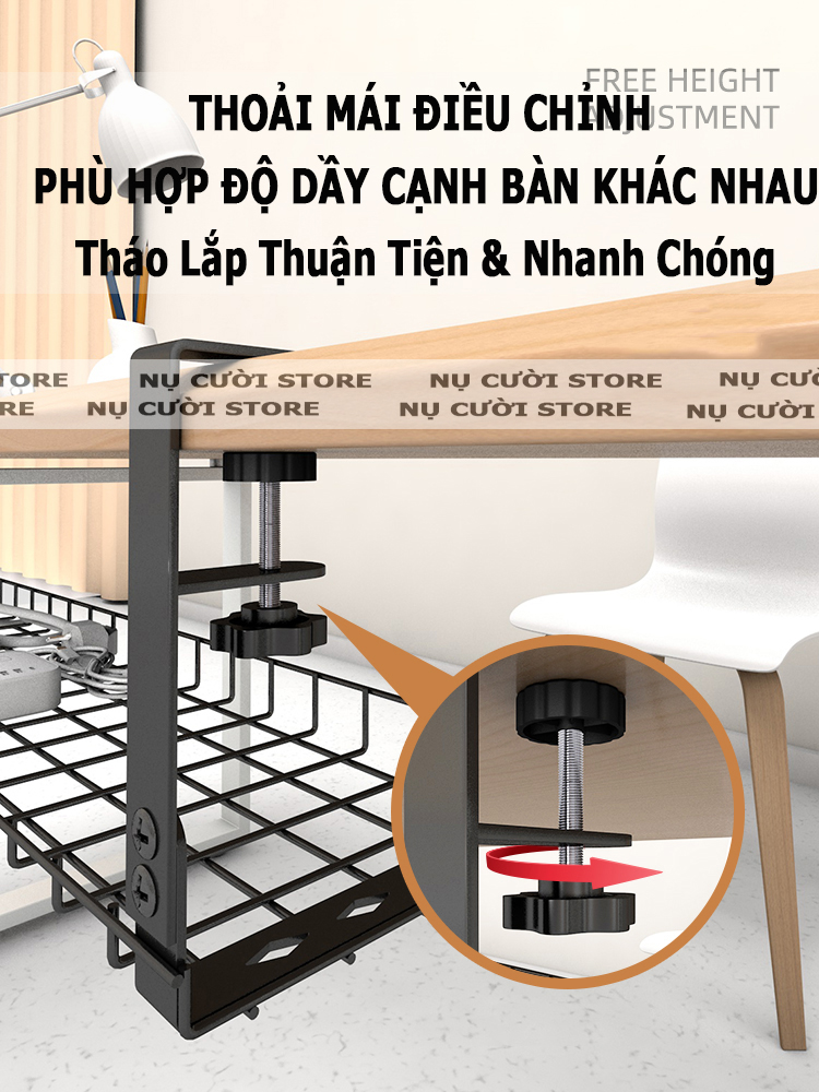 Giá Treo Ổ Điện Kẹp Bàn; Kệ Đở Dây Điện Dưới Bàn Làm Việc; Khay Giấu Dây; Máng Đi Dây Cất Gọn
