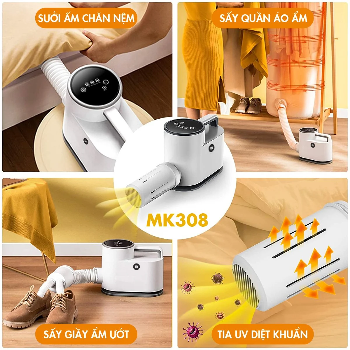 Máy Sấy Quần Áo, Chăn Nệm, Giày Mishio MK308 có chức năng diệt khuẩn UV - Hàng chính hãng