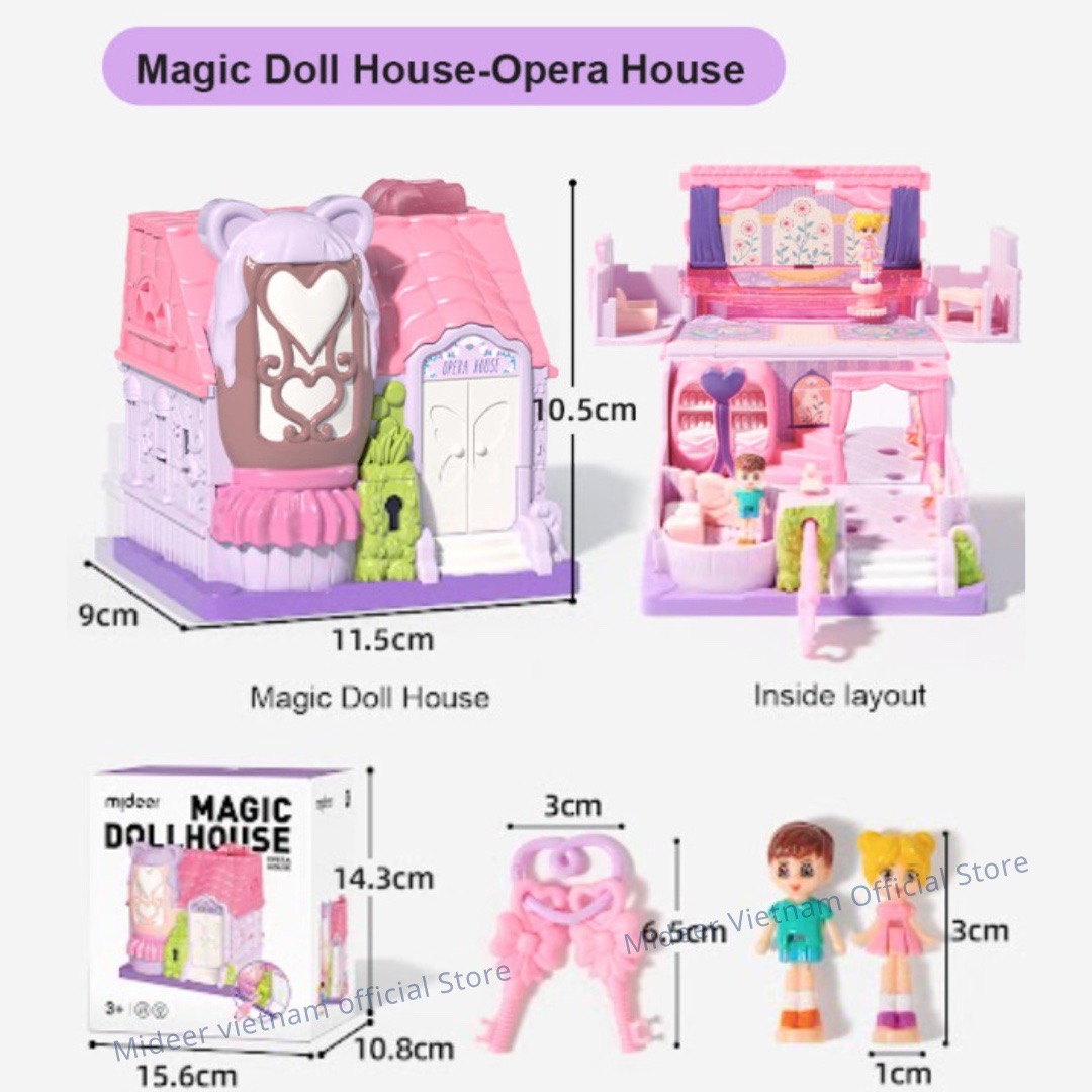 Ngôi nhà búp bê Mideer Magic Dollhouse,  mô hình mini có âm thanh cho bé 2,3,4,5,6 tuổi