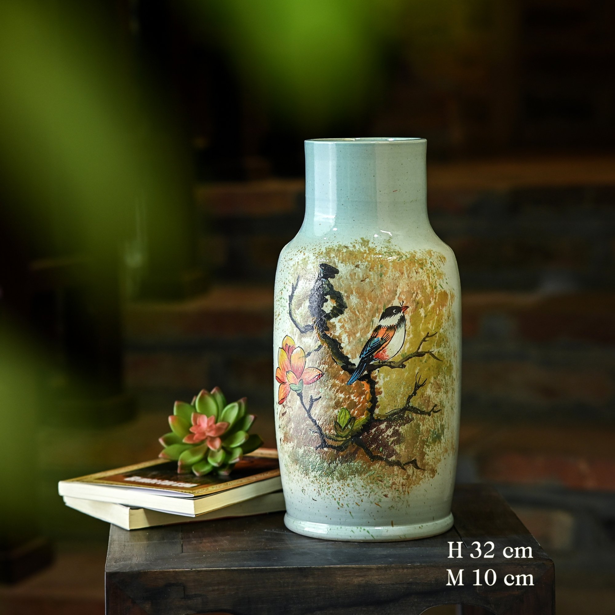 Lọ hoa gốm sứ Bát Tràng cao cấp vuốt tay độc  bản vẽ tay mẫu 34