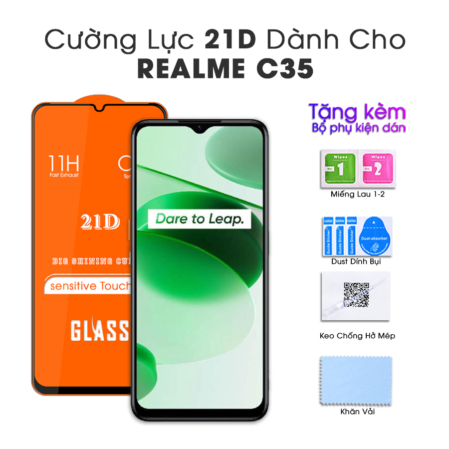 Kính Cường Lực 21D cho Realme C35 Full Keo Màn Hình SIÊU BỀN, SIÊU CỨNG, ÔM SÁT MÁY- HANDTOWN- HÀNG CHÍNH HÃNG