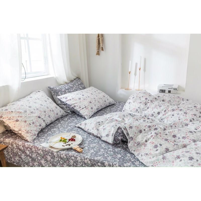 Chăn Ga Gối Cotton Living Hàng Nhập khẩu Cao Cấp 100% 4 Món Nhiều Mẫu Vintage Hoa Nhí Xám Có Thể Dùng 2 Mặt
