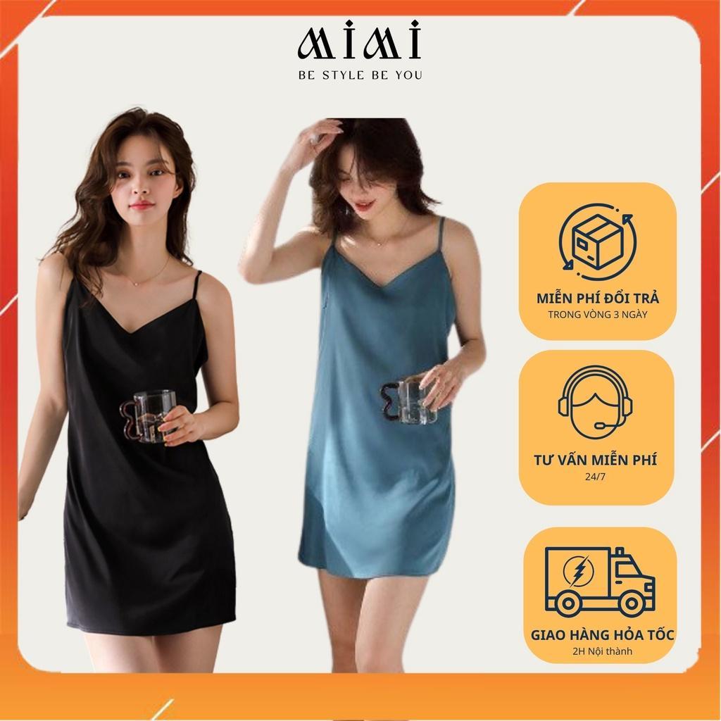 Váy Ngủ Sexy 2 Dây Dáng Suông Cơ Bản, Đen - Xanh Dương