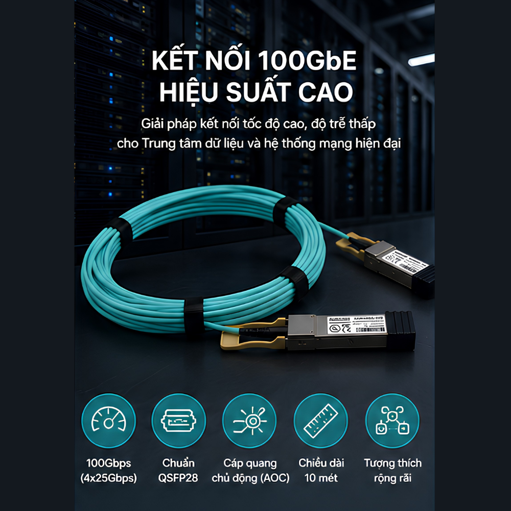 Cáp quang chủ động (AOC) AurCore 100G QSFP28 10m AOM100AOC-S10 Hàng Chính Hãng
