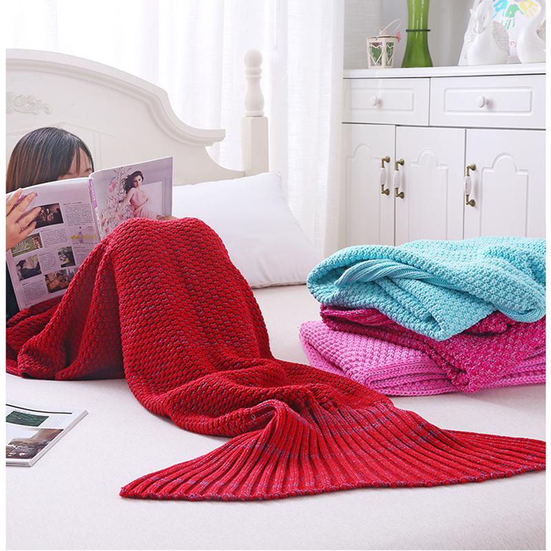 Mềm Mại Dệt Kim Đuôi Cá Chăn Móc Handmade Túi Ngủ Cho Trẻ Em Người Lớn Nhất Sinh Nhật Quà Tặng Giáng Sinh