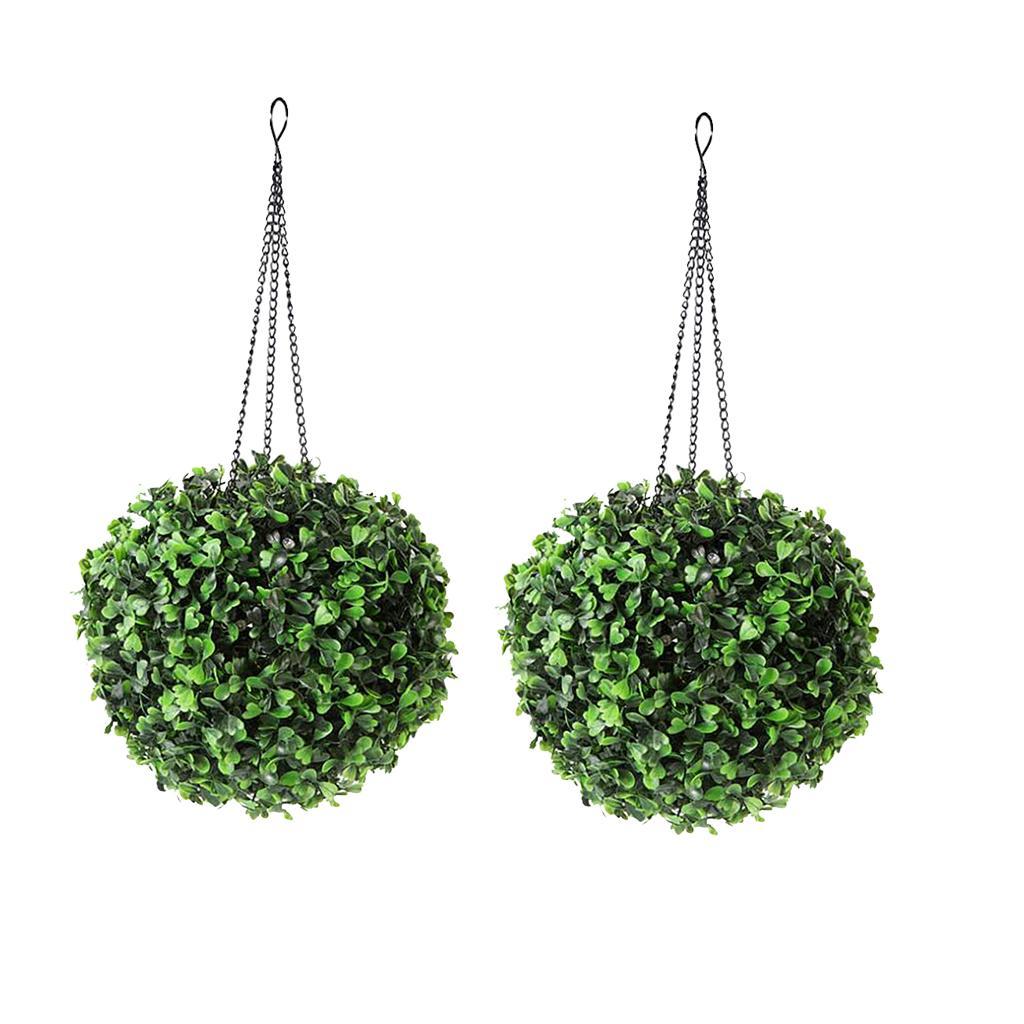 2pcs Solar LED Lantern Outdoor Garden Hanging Lamp Artificial Leaf Topiary Ball
