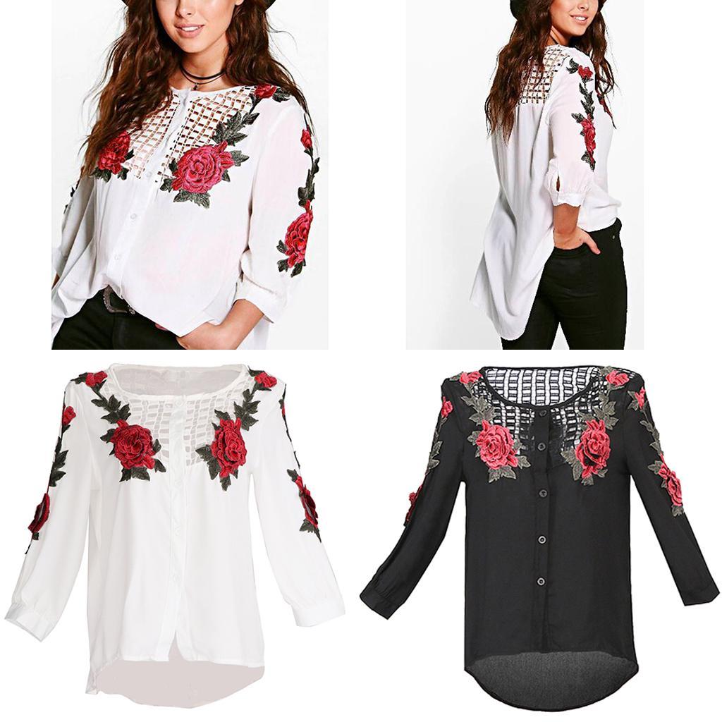 Ladies Women Floral Long Fashion Blouse Casual Sleeve Shirt Print