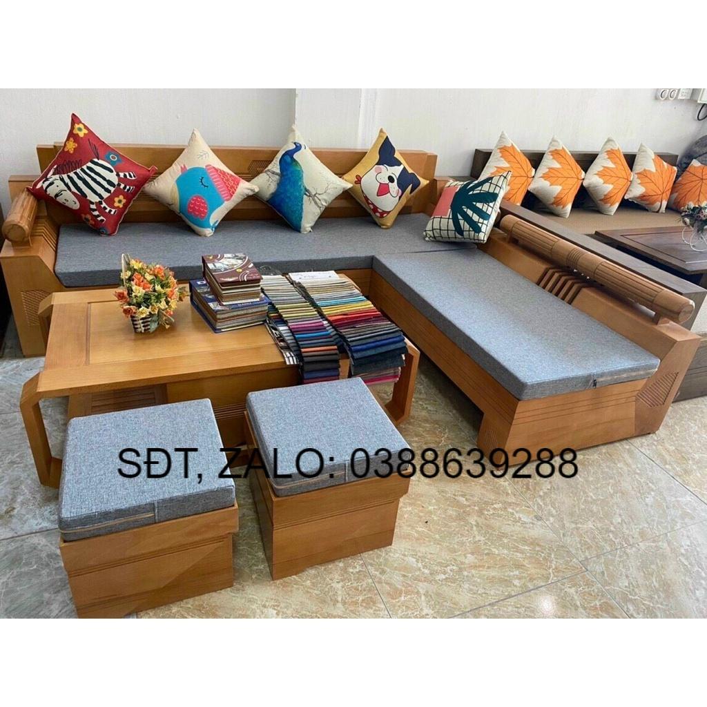 Bàn ghế sofa góc phòng khách gỗ sồi giá thật