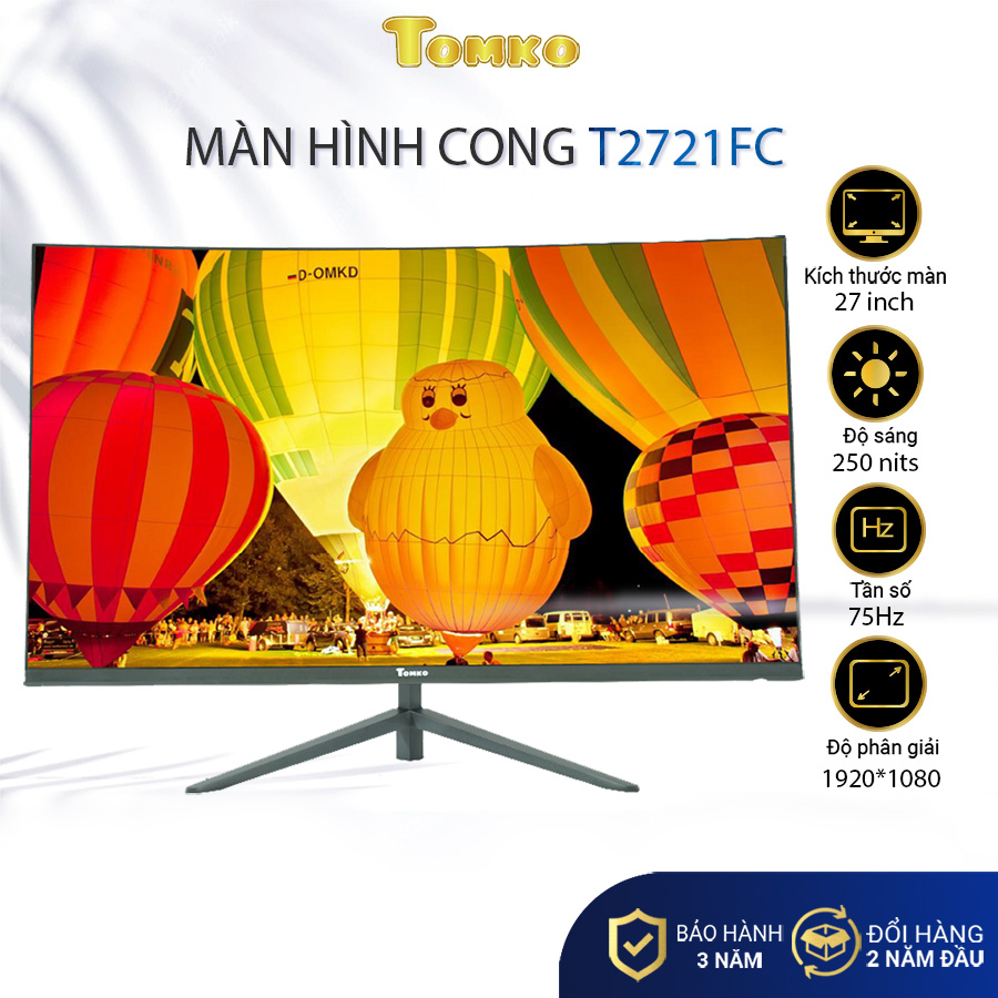 Màn hình máy tính cong Full Viền - 27 inch 75Hz Tomko T2721FC , Mới 100% chính hãng - siêu chất lượng - Hàng Chính Hãng